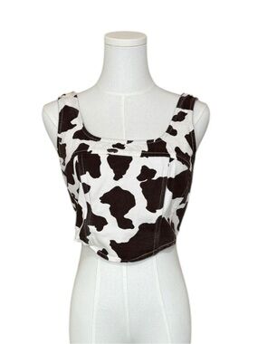 Lone Star Womens M Cow Print Corset Crop Top Brown White Western Y2K Cotton